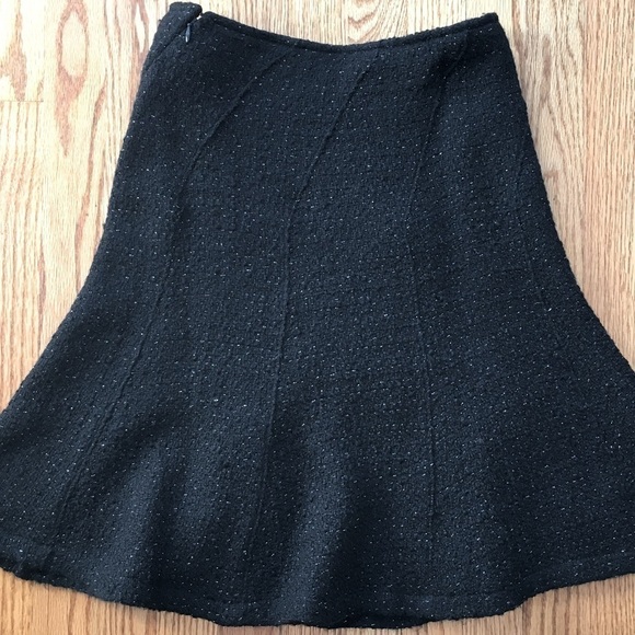 Vintage 90's Etam Black Wool Blend Textured Ruffle Hem A-line Flare Skirt - Picture 2 of 16